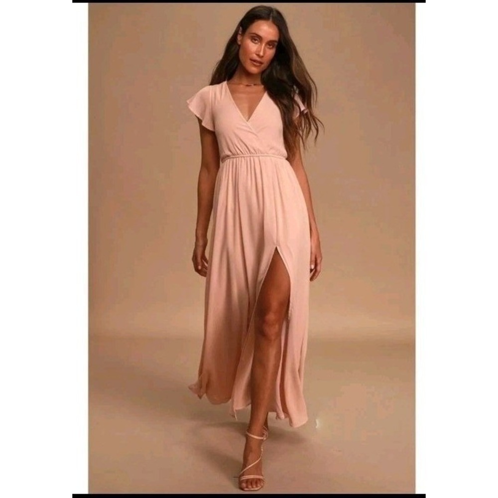 Lulus Women's Maxi Dress NWT Small Blush Pink Thigh Slit Wedding Makeup Marks